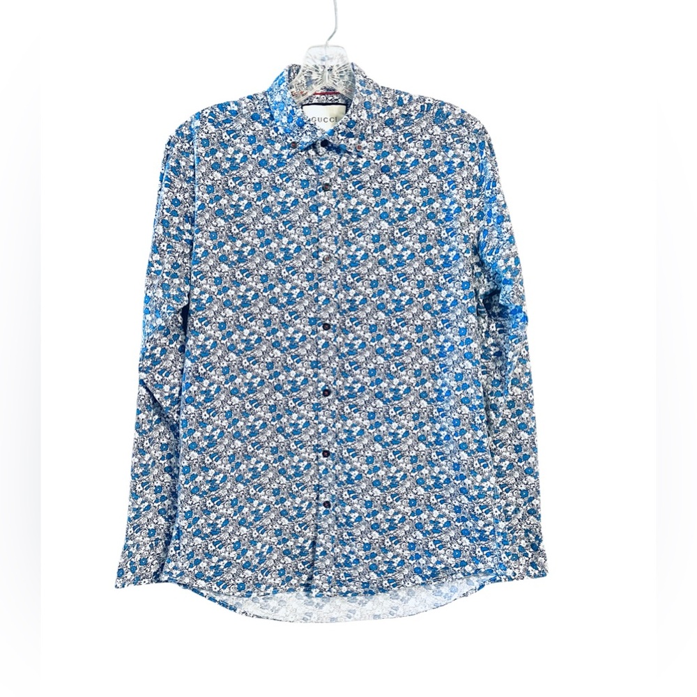 Gucci RUNWAY Floral Cotton Shirt INTERLOCKING GG WEB LOGO RED STITCH Buttons S